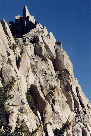 Graveyard Peak summit spire from summit ridge low point.