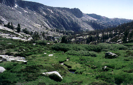 Lush meadows drain into Big Margaret Lake.