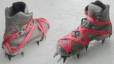 two views of custom crampon straps