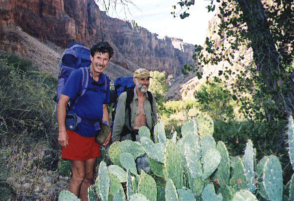 Kai and Eric in a prickly pear cactus garden, middle of Deer Creek